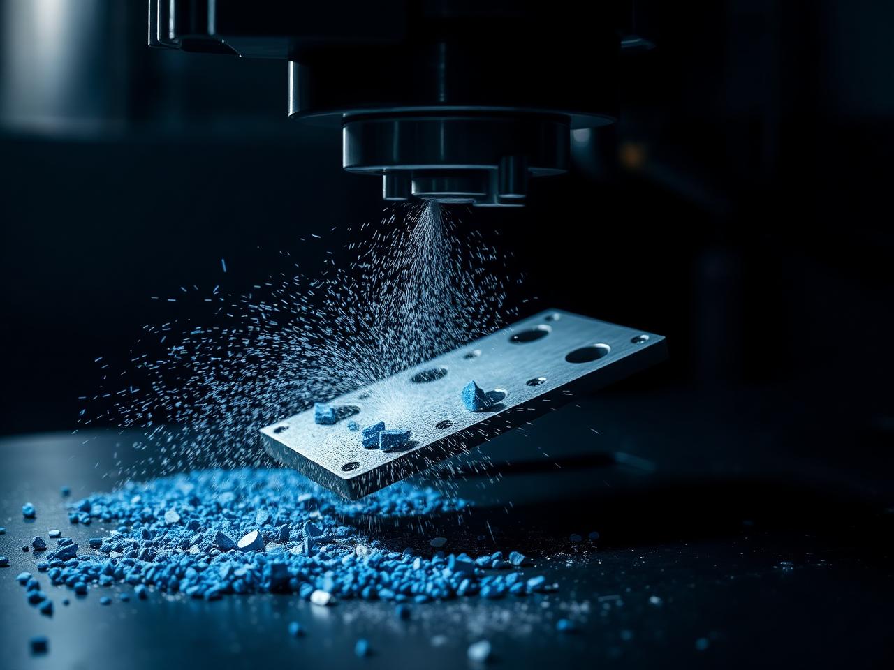 CNC milling machine cutting an aluminum part with coolant spray and chip evacuation